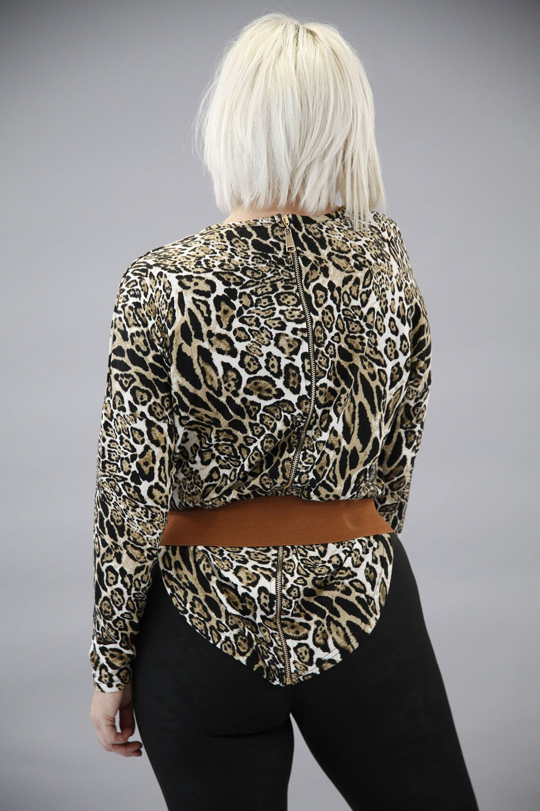 Oversized Leopard Print Zip Back Top - Goose Island