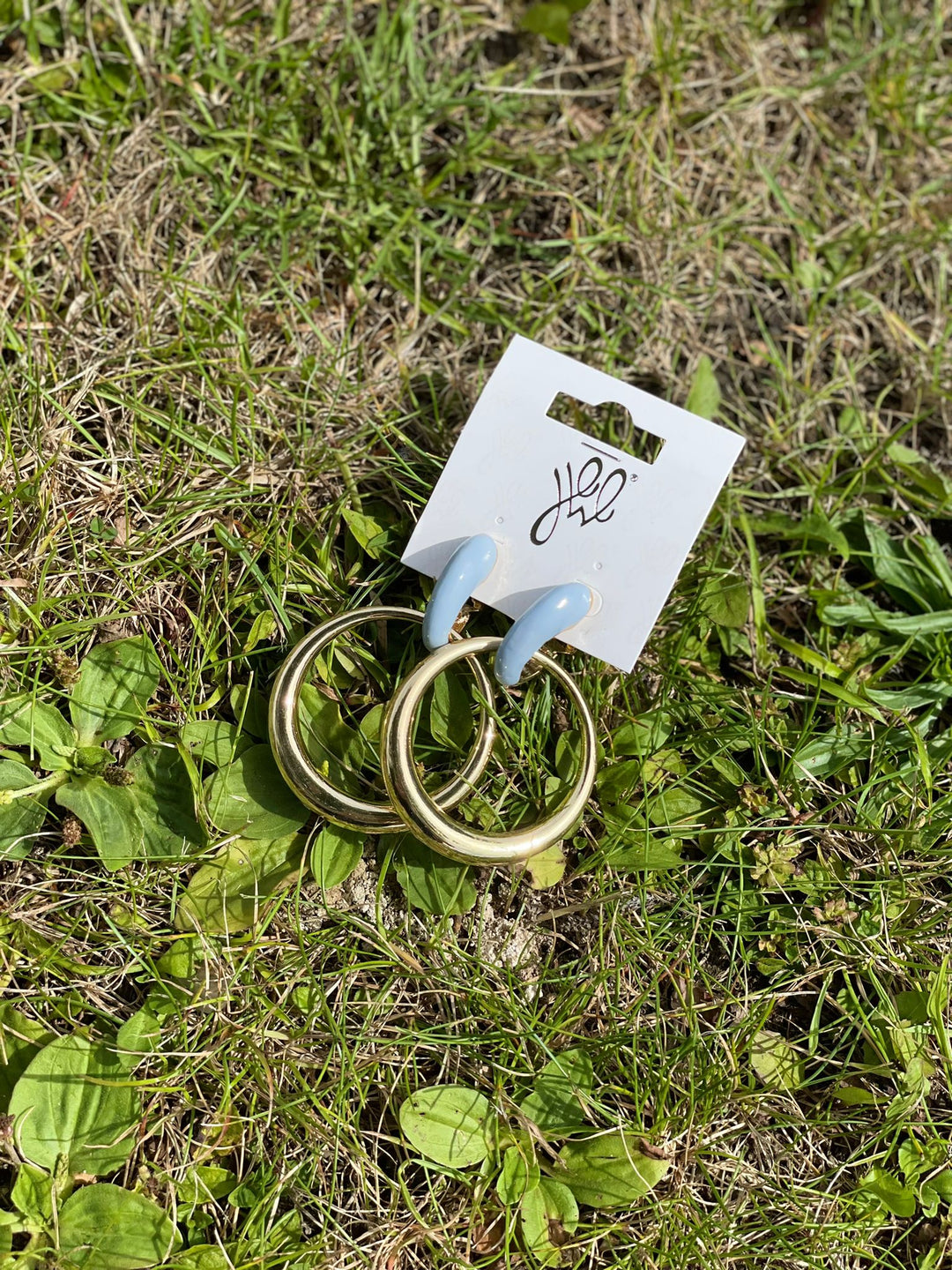 Pastel Blue Colour Block Hoop Earrings - Goose Island