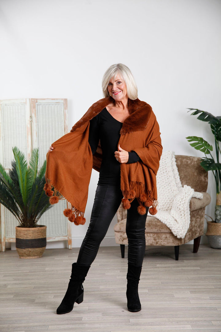 Tan Faux Fur Shawl - Goose Island