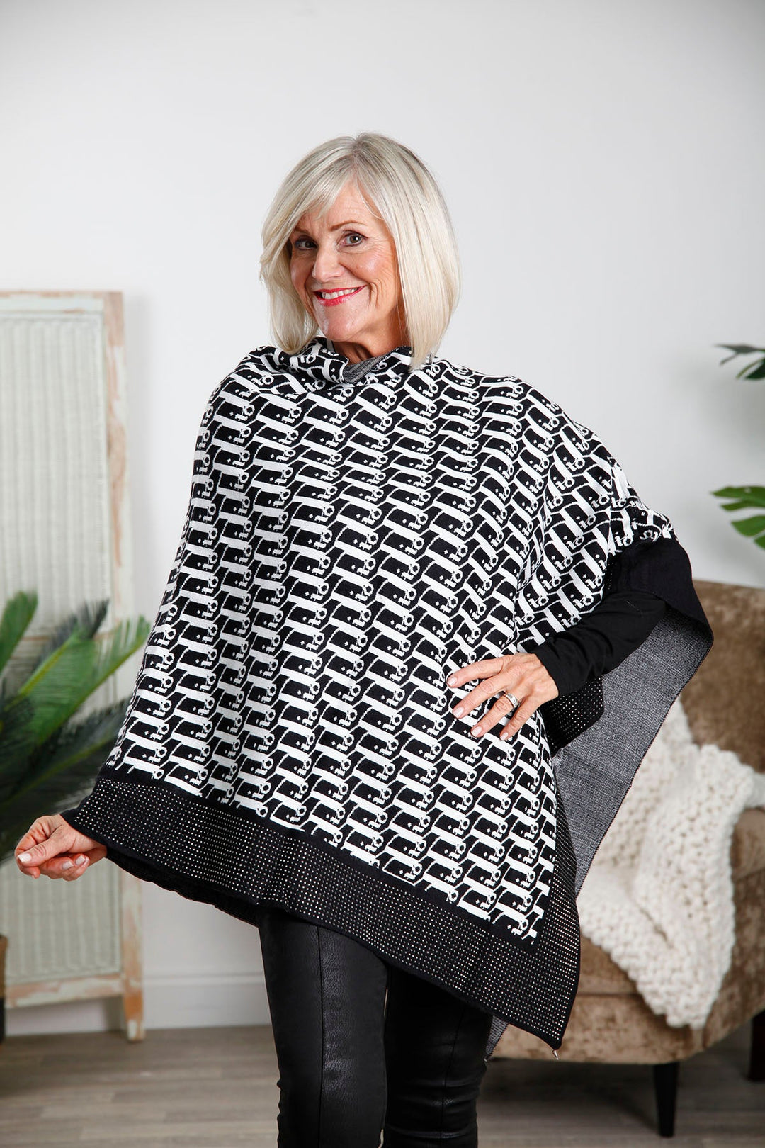 White Davina Diamante Edge Poncho - Goose Island